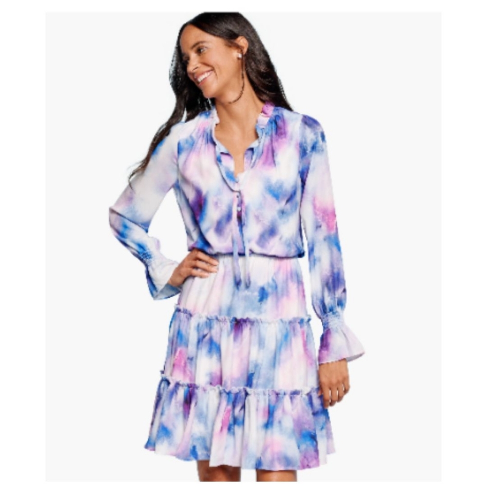 Ellen Tracy Watercolor Tiered Dress‎